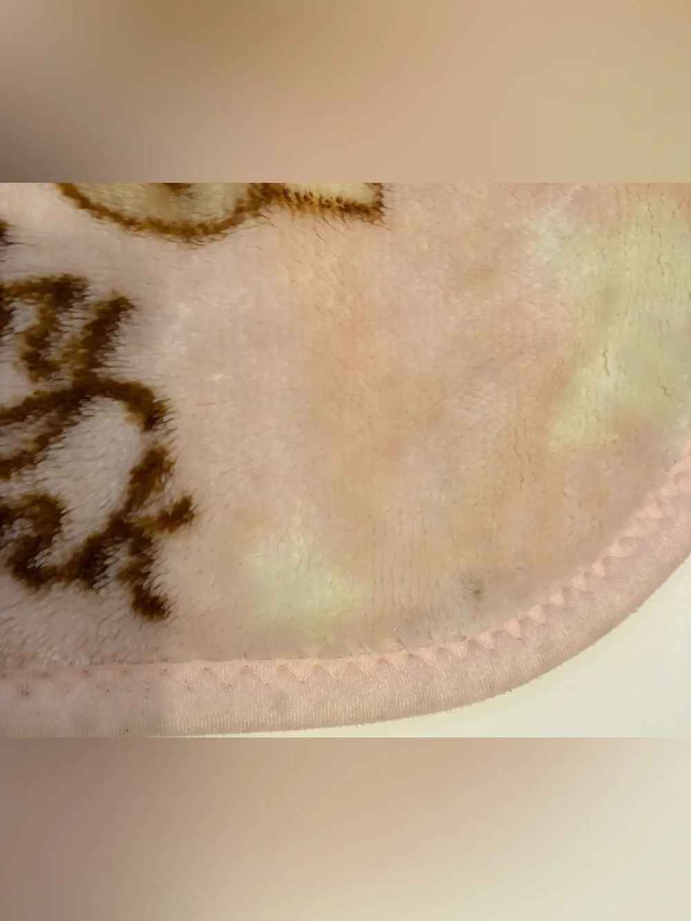 vintage super soft cozy pink Baby Mink brand blanket featuring a large bear